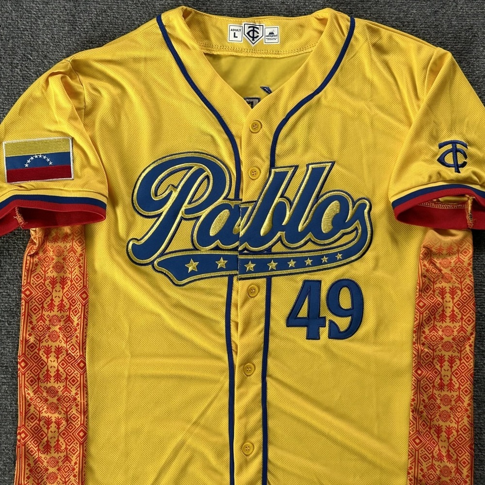 Minnesota‎ Twins Jersey Mens Large Yellow MLB Baseball Cotapaxi Pablo Lopez 49